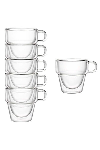 Quasar & Co. Set of 6 double-walled cups, Quasar & Co.®, stackable, heat-resistant glass, 125 ml, transparent