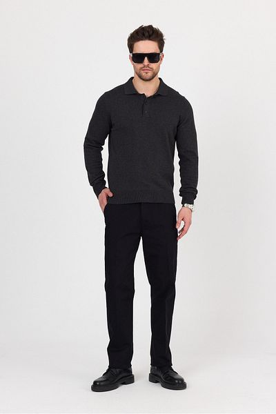 hateko Pure 100% Cotton Anthracite Polo Neck Knitwear Sweater