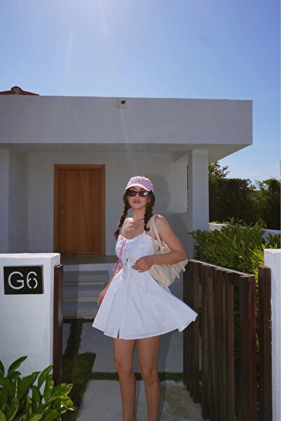 Eka Γυναικείο Λευκό Φόρεμα με Ζαρτιέρες 1026-221553