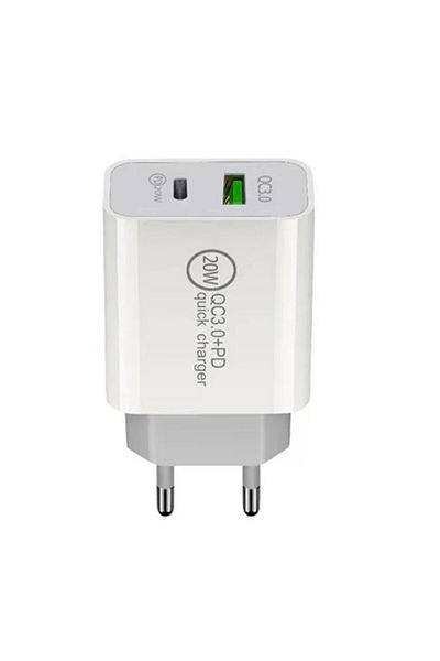 REDz Accessories Dual Fast Charge Charger Samsung/iphone, Type-c And Usb, 20w, White
