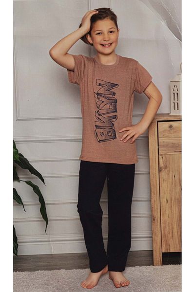 s.t. sebat tekstil Long Pants, Short Sleeve T-Shirt Children's Combed Cotton Pajama Set