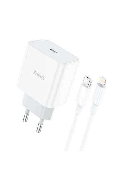 REDz Accessories Set adaptor X-Start CDQ094CL și cablu Lightning, pentru iPhone, încărcare rapidă 20W, alb