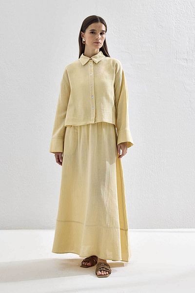 Hooopstore Muslin Soft Yellow Skirt Set