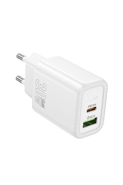 REDz Accessories Adaptor de alimentare Hoco N63, port USB Type-C, încărcare rapidă 30w, tehnologie GAN, alb
