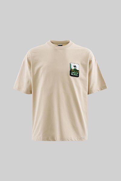 Machinist Men's Alien Embroidery Oversize Soft Beige T-Shirt