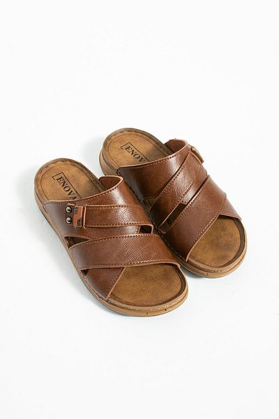Enova Men's Leather (Artificial) Orthopedic Double Mounted Sole Buckle Stitched Stylish Home and Outdoor Men's Slippers