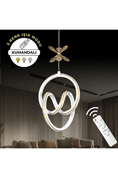 Elektroyou Yaren Beyaz Kumandalı 3 Renk LED Gold Çizgili Gold Kelebek Dekorlu...