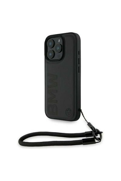BMW IPhone 16 Pro Max Case, Signature Leather Wordmark Cord, BMW - Matte Black