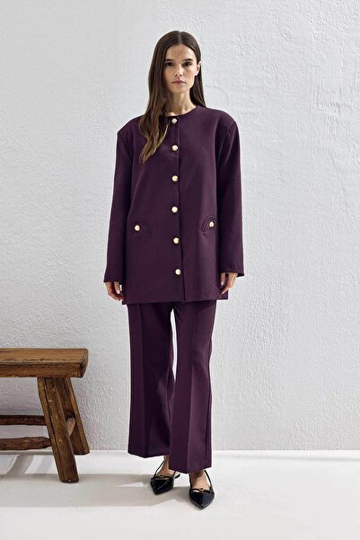 Hooopstore Peri Gold Düğme Detaylı Burganya Pantolon Takım