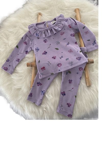 Balbadem baby kids Lilac Flower Patterned Top and Bottom Girl Set |   Soft and Stretchy Fabric |   6-9/9-12/12-18/18-24/24-36 Months
