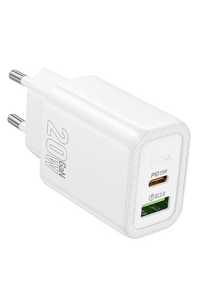REDz Accessories Adaptor de alimentare Hoco N61, port USB Type-C, încărcare rapidă 20w, tehnologie GAN, alb