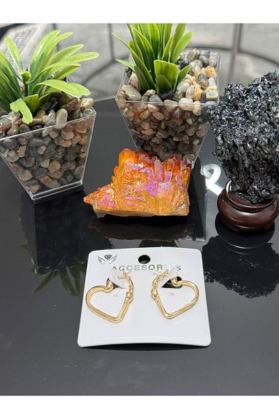 Asef Hediye Gold Color Heart Model Stainless, Tarnish-Free Steel Earrings