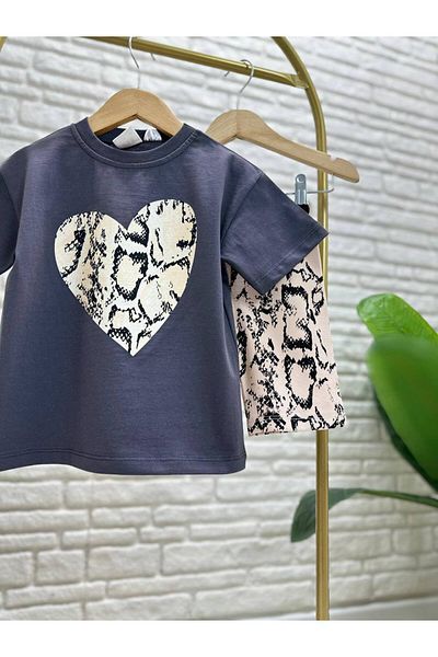 Daisy Dolly Girl's Heart Detailed Cotton Top and Bottom Set