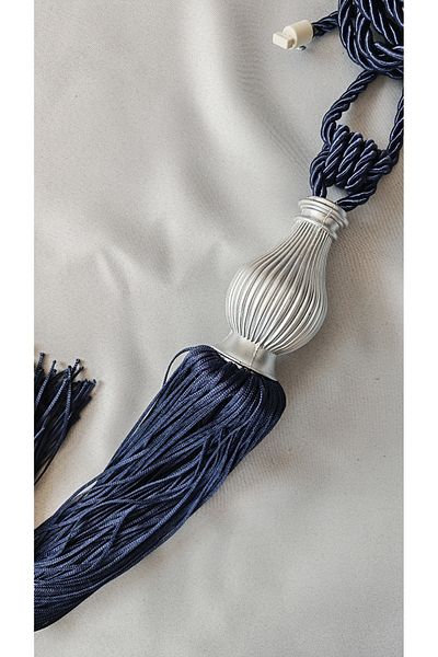 GLOMAR Navy Blue Braçol Cornice Attachment Ceiling Side Tie Curtain Collection Accessory Tieback