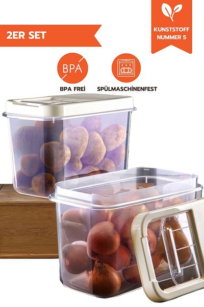 Ginza Maison 2 Pcs Potato Onion Storage Container With Sliding Lid Cream