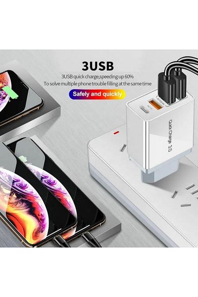 REDz Accessories Adaptor de încărcare 4 în 1, Încărcare multiplă, Putere 36W, Multifuncțional, Model G-B13, Alb