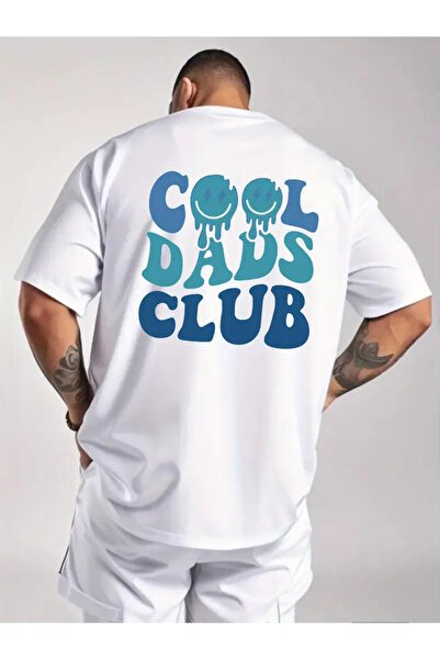 AEMİ Unisex Cool Dads Club Bela Štampano 100% pamuk Oversize kroj T-shirt