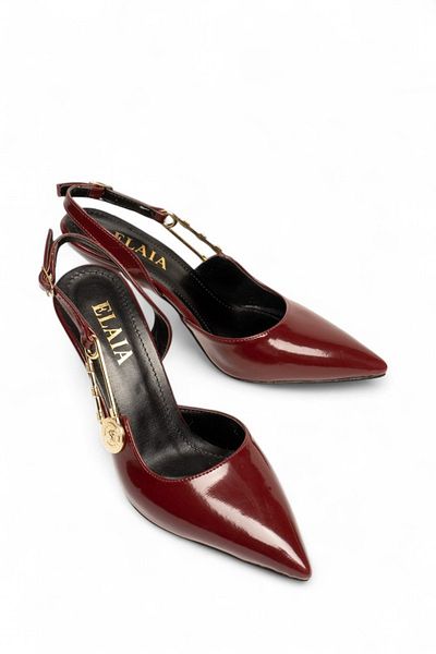 ELAIA SHOES Gilda Gold Accessory Detailed Burgundy Patent Leather Stiletto
