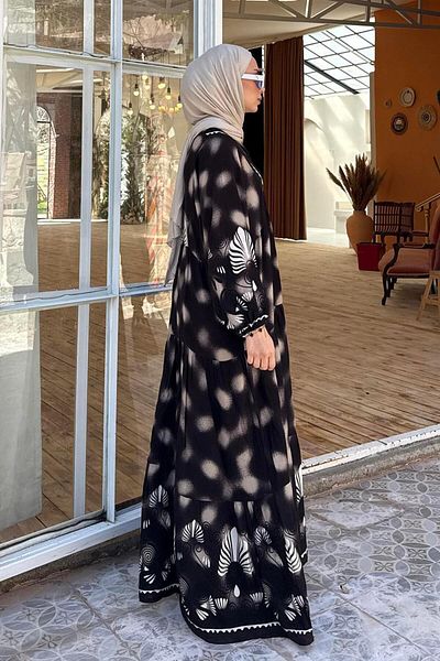 lamelif Φόρεμα Hijab με έθνικ μοτίβο με νυχτερίδα Bitter Brown