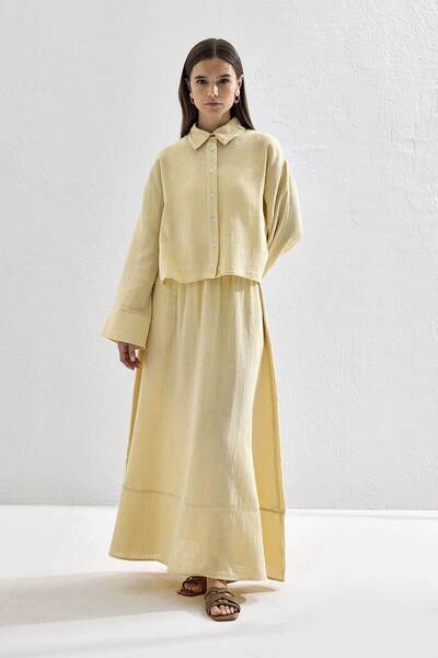 Hooopstore Muslin Soft Yellow Skirt Set