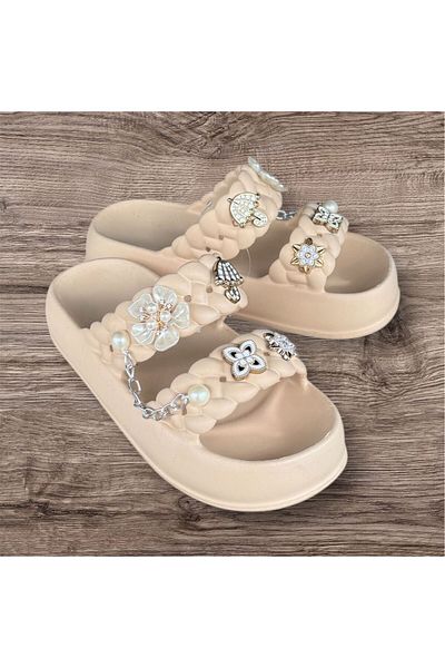Sonimix Sonimx Women's Double Band Stone Light Orthopedic Sole Beach Pool Daily Slippers