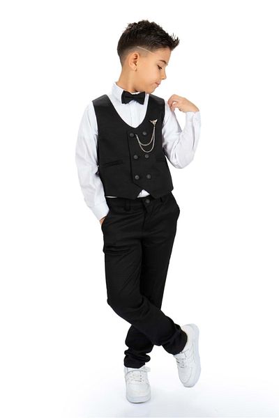 ŞEYMA BUTİK Boy's Tuxedo Suit - Vest, Pants, Shirt, Bow Tie and Chain SYM0272