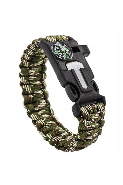 zola Brățară de supraviețuire, cuțit, fluier, busolă, brichetă, coardă de salvare, verde camuflaj