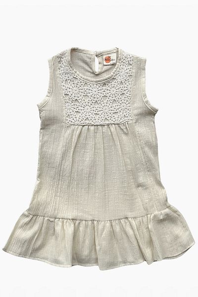 Parla Kids Girl Lavender Ecru Scalloped Dress