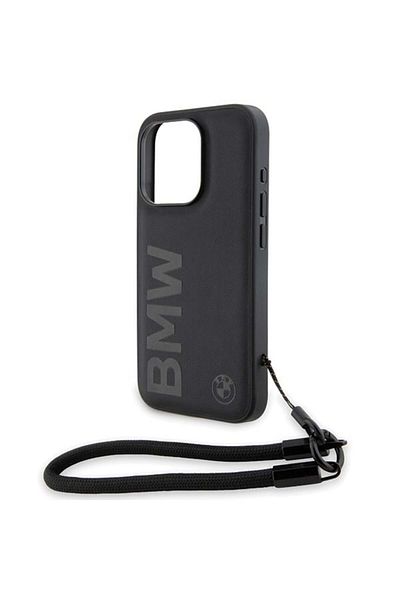 BMW IPhone 15 Pro Max Case, Signature Leather Wordmark Cord, BMW - Matte Black