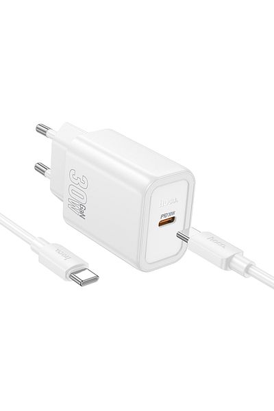 REDz Accessories Adaptor Hoco N62 și set cablu Type-C, pentru iPhone 15/16 și Android, încărcare rapidă 30w, alb