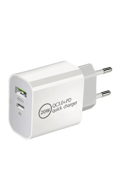 REDz Accessories Dual Fast Charge Charger Samsung/iphone, Type-c And Usb, 20w, White