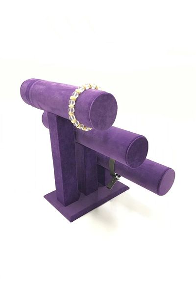 MeGass Dekor Domestic Production Suede Fabric Purple Color Triple Bracelet-Watch Jewelry Stand