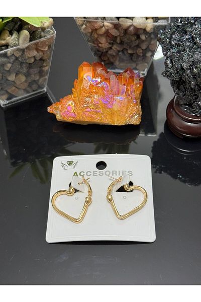 Asef Hediye Gold Color Heart Model Stainless, Tarnish-Free Steel Earrings
