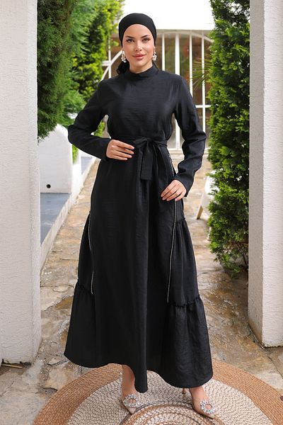 InStyle Rochie neagră modal cu detaliu cu fermoar lateral