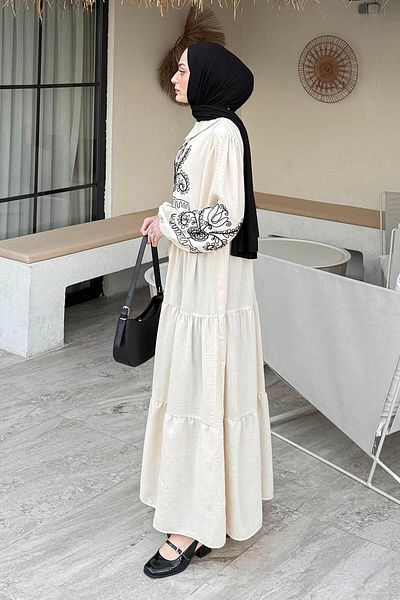lamelif Πέτρα φόρεμα Hijab με κεντητό τουλίπα