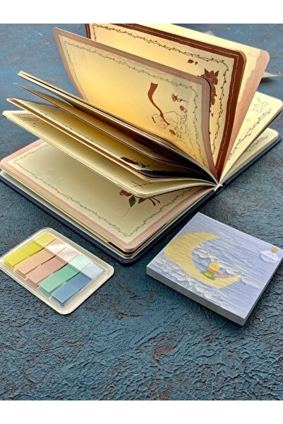 Kağıt Gemi Dükkan Set albastru cu design personalizat Micul Prinț 3 piese (Caiet+Post-it+Index)/ Index/Post-it/Caiet/Adeziv
