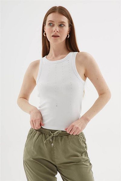 Fashion Friends Stoned White Women's Sleeveless T-Shirt 25Y0505K1