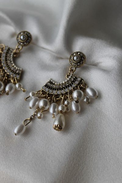 Nenya Pearl and Zircon Stone Vintage Dangle Earrings