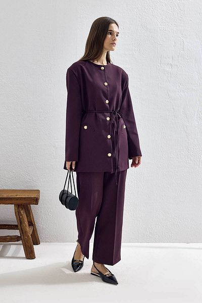 Hooopstore Σετ παντελονιού Burgundy με λεπτομέρεια με χρυσό κουμπί Fairy