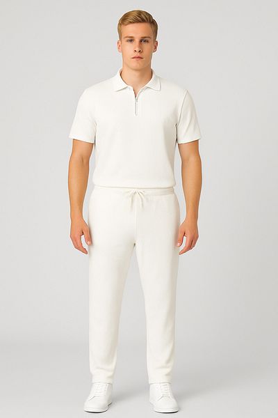 Altamira Men's White Half Zipper Ottoman Tracksuit Set