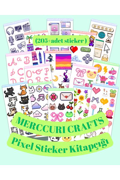 merccuri crafts Pixel Sticker Booklet Set - 205+ Stickers - Scrapbook, Agenda