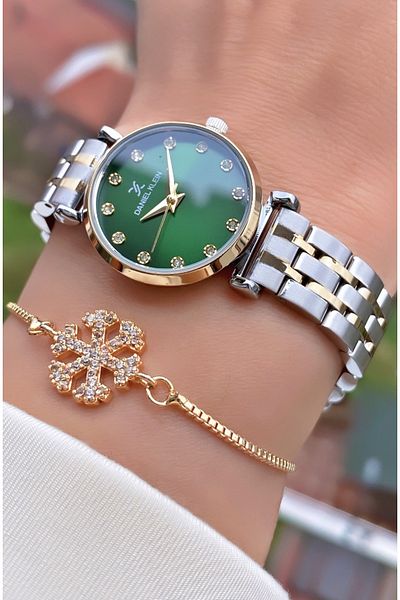 Daniel Klein Brand Yellow Silver Color 2 Years Warranty Waterproof Small Case Women's Wristwatch with Bracelet Gift