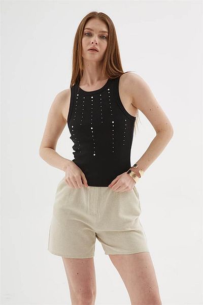 Fashion Friends Stoned Black Women's Sleeveless T-Shirt 25Y0505K1
