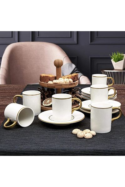 Güral Porselen Gbs Athens 12 Piece Turkish Coffee Cup Set 100 Cc Matte Gold Mesh