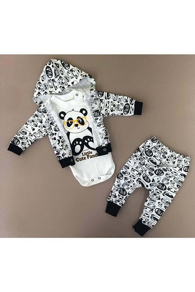 s.t. sebat tekstil Panda Motif Combed Cardigan Badili 3 Piece Baby Set