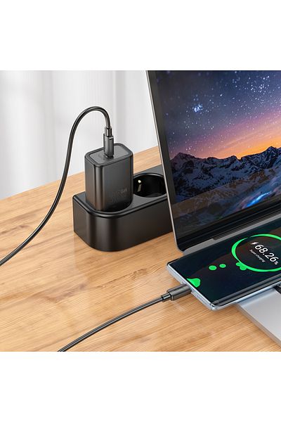 REDz Accessories Set adaptor HOCO N62 și cablu Type-C, pentru iPhone 15/16 și Android, încărcare rapidă 30W, negru