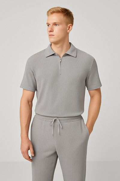 Altamira Men's Smoke Gray Half Zipper Ottoman Tracksuit Suit
