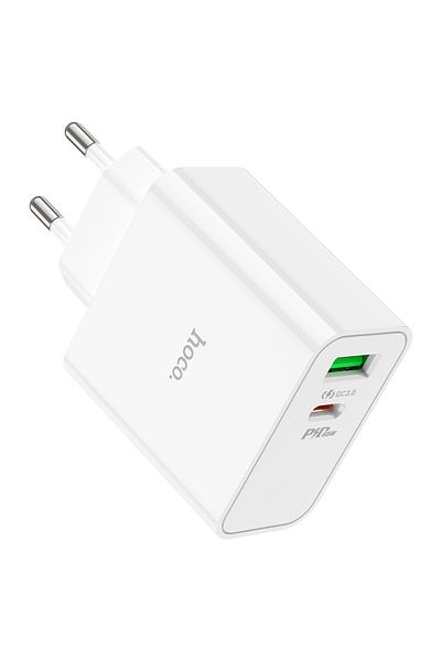REDz Accessories Încărcător de rețea cu două porturi, Hoco C113a, USB tip C, Qc3.0 și PD65w, alb