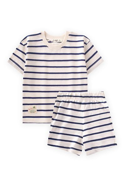 Cigit Striped Shorts Suit 1-7 Years Dark Blue