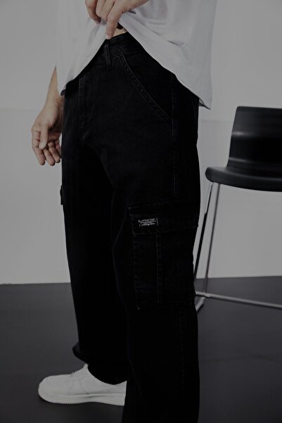 LTC Jeans Erkek Siyah Baggy Fit Rahat Kalıp Kargo Pantolon